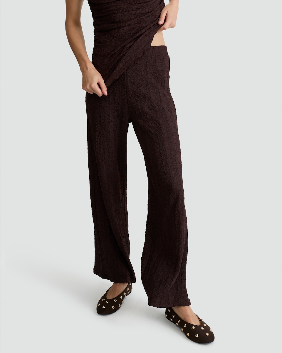 image 1 of F&F Textured Wide Leg Co-ord Trousers in Chocolate