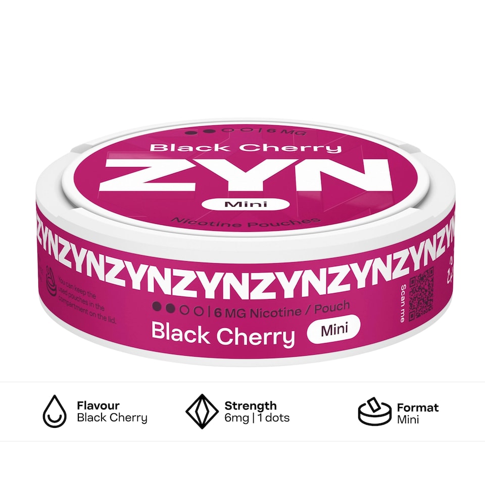 image 1 of ZYN Black Cherry Mini Strong Nicotine 6mg x 20 Pouches 8g