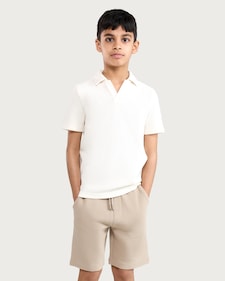 F&F Boys 2-Piece Cotton Rich Textured Polo Shirt and Shorts Set in Cream