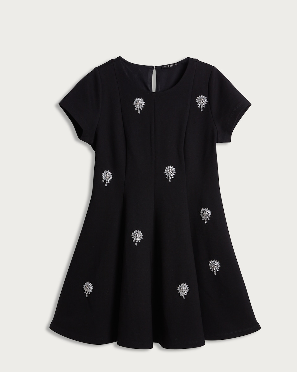 image 1 of The F&F Edit Diamanté Embellished Fit and Flare Dress in Black