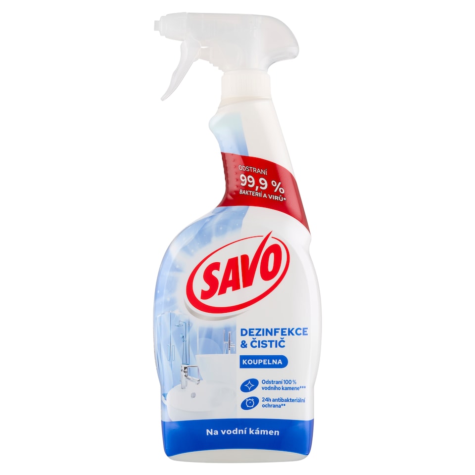 Obrázek 1 pro produkt Savo dezinfekční a čisticí sprej Koupelna Na vodní kámen 700ml