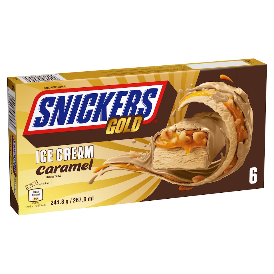 Snickers Gold tejjégkrém karamell ízesítéssel, földimogyoróval 6 x 44,6 ml (267,6 ml) 1. kép