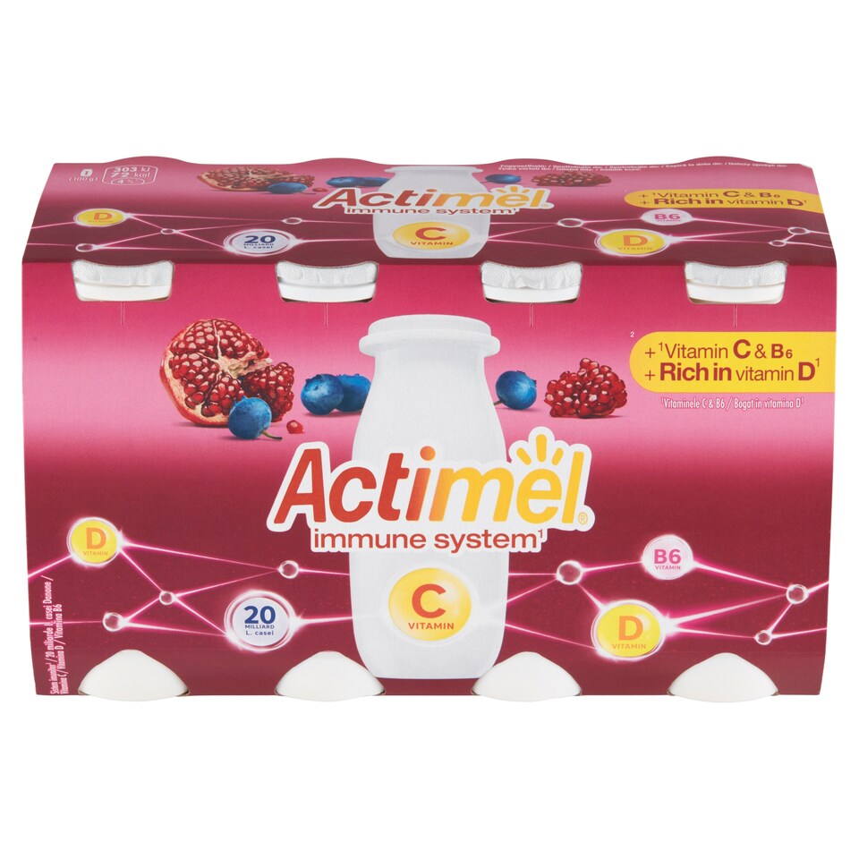 image 1 of Actimel Probiotic Drink Pomegranate-Blueberry with Added Vitamin C 8 x 100g