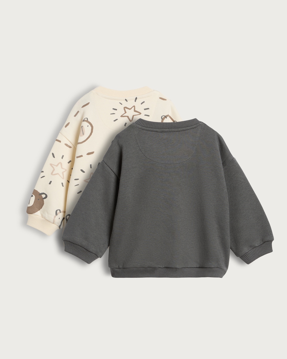 image 1 of F&F Baby 2-Pack Cotton Rich Join Our Club Bear Sweatshirts in Grey
