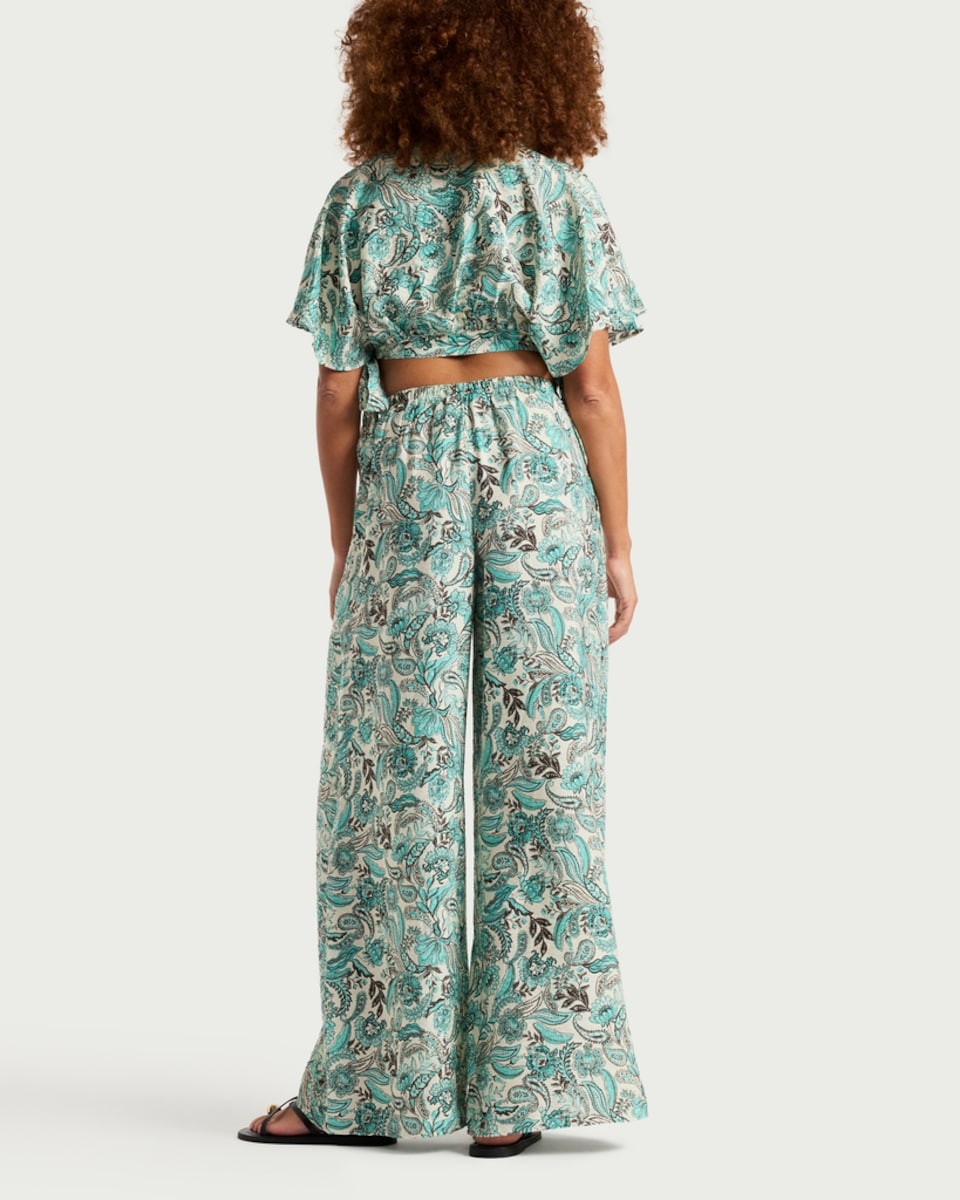 image 1 of F&F Paisley Wide Leg Co-ord Beach Trousers in Multi Blue
