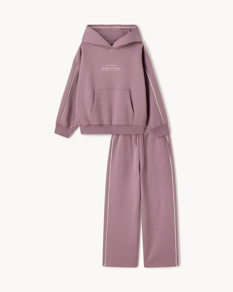 image 1 of F&F Active Girls AFTERCLASS Cotton Rich Sweatshirt and Joggers Set in Purple