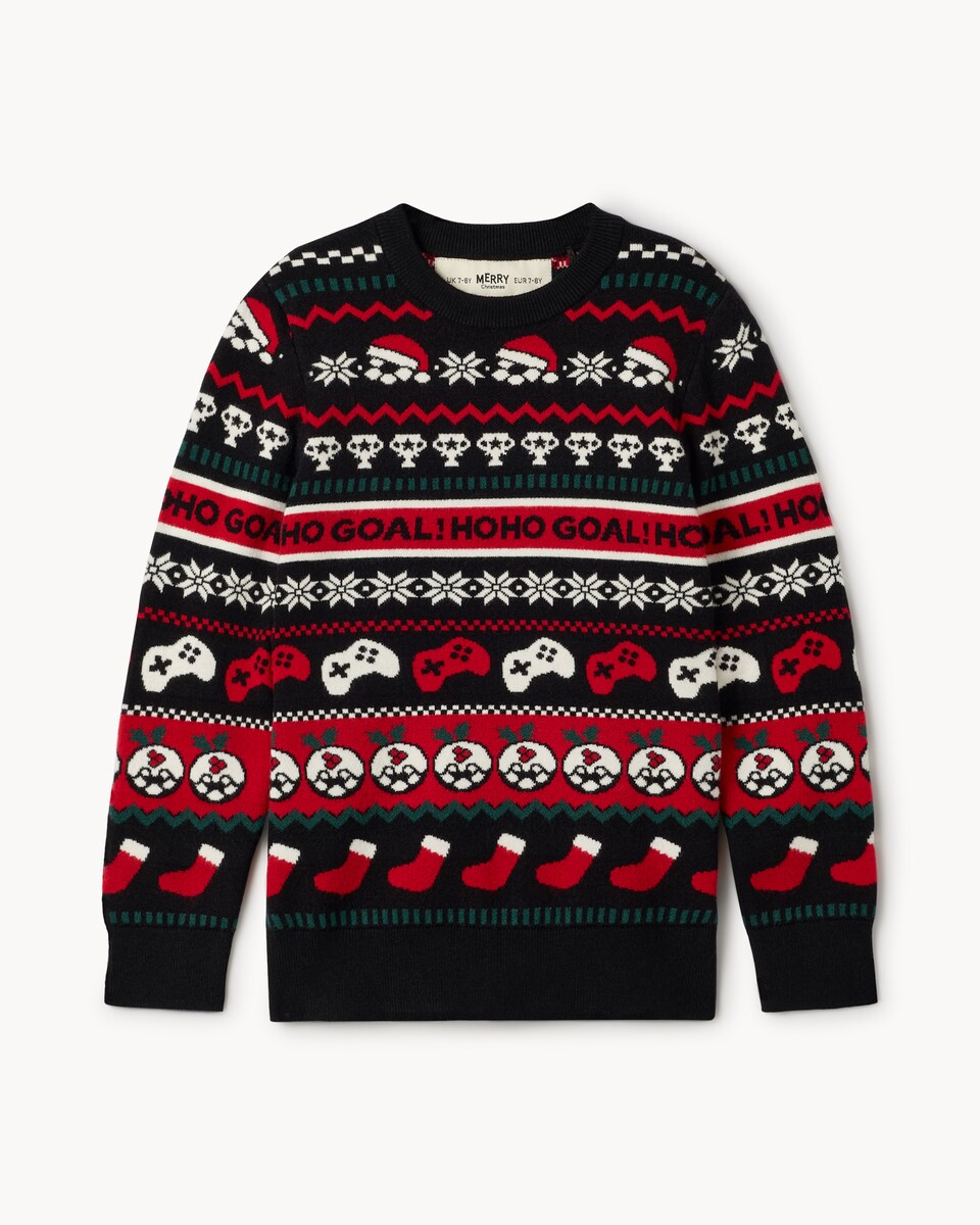image 1 of Christmas Boys Football Gaming Jumper in Black