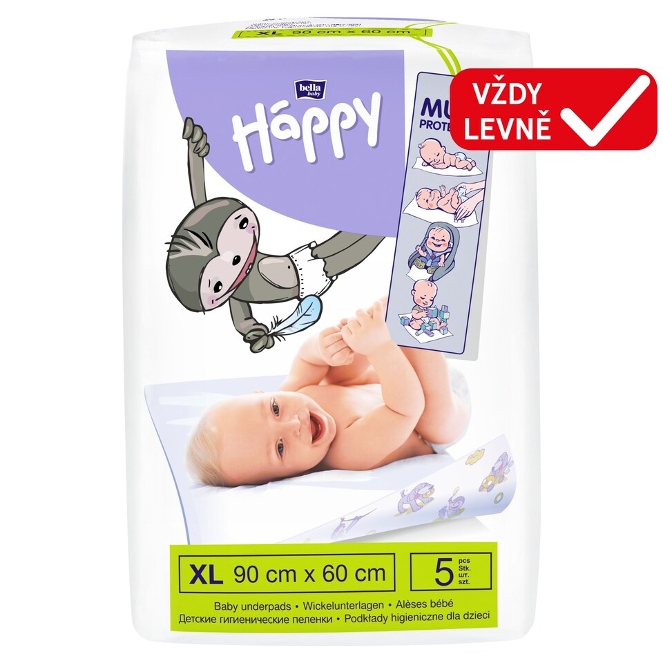 Bella Baby Happy Dětské hygienické podložky XL 90 cm x 60 cm 5 ks