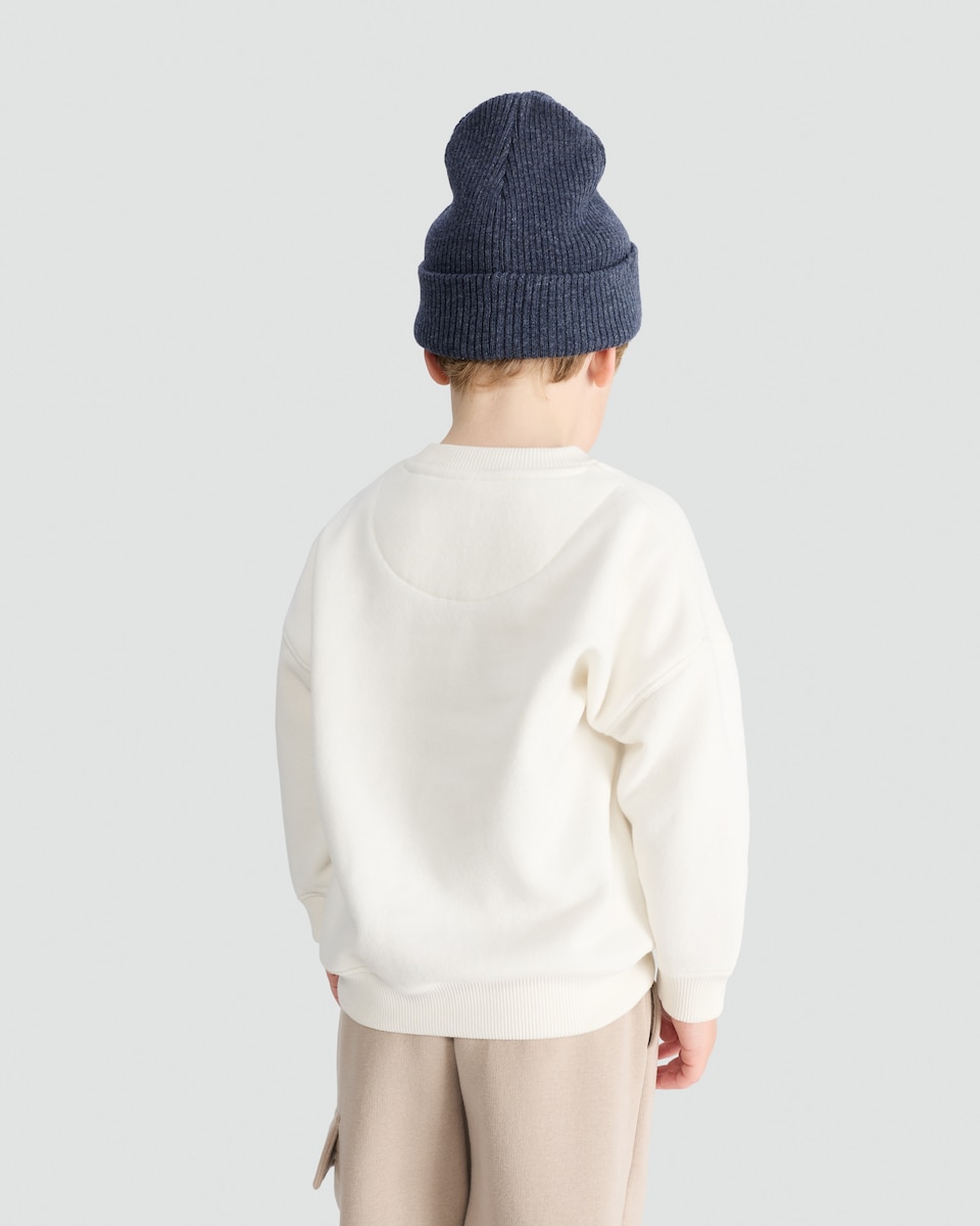 image 1 of F&F Boys Cotton Rich Winter Alpine Bear Sweatshirt in Cream