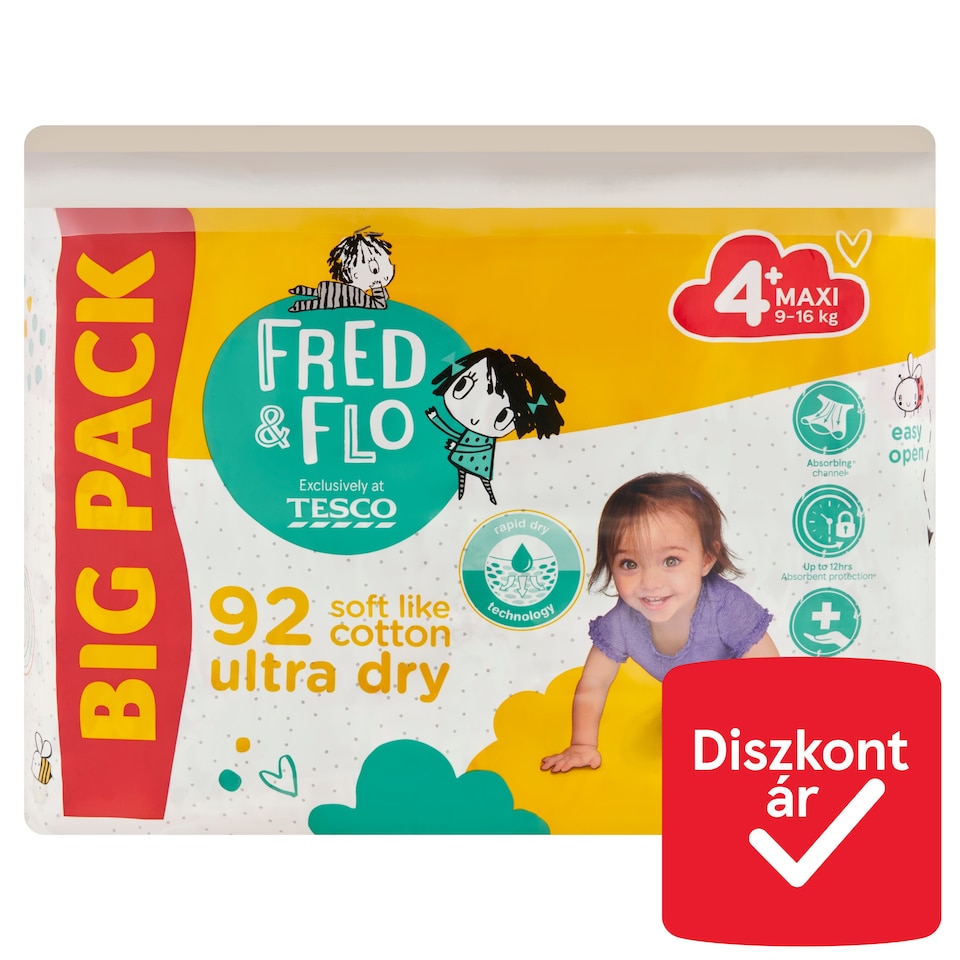 Fred & Flo 4+ Maxi 9-16 kg pelenka 92 db  1. kép