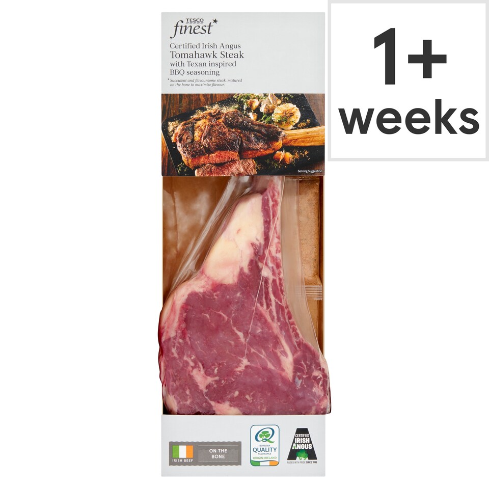 Tesco Finest Certified Irish Angus Tomahawk Steak With Texan Inspired BBQ Seasoning 745g