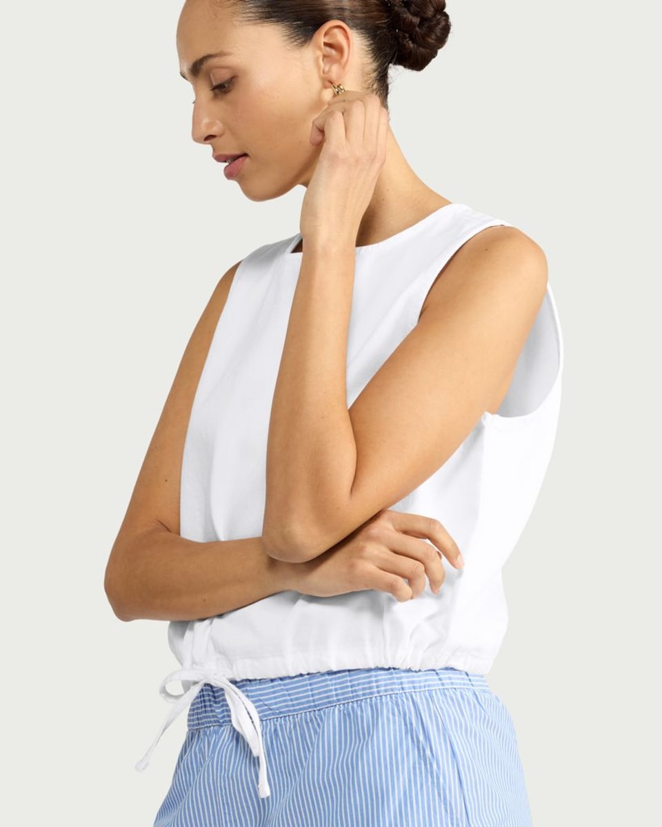 image 1 of F&F Cotton Rich Tie Hem Sleeveless Top in White