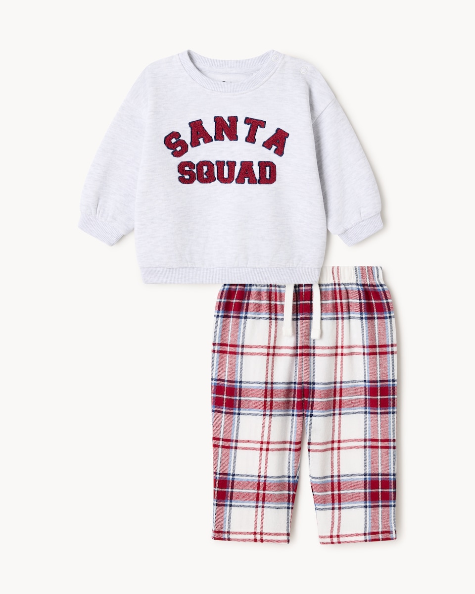 image 1 of Christmas Baby Cotton Rich Santa Squad Matching Family Pyjamas in Grey Marl