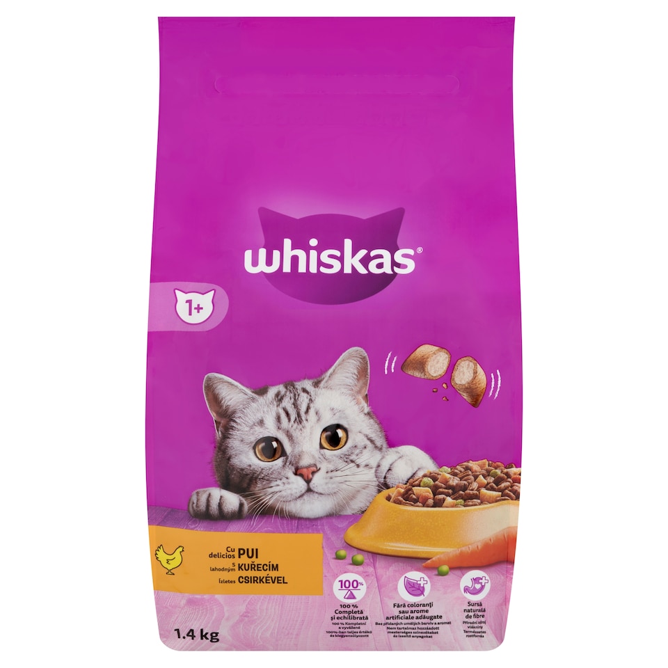 Whiskas 1+ teljes értékű szárazeledel felnőtt macskák számára csirkével 1,4 kg  1. kép