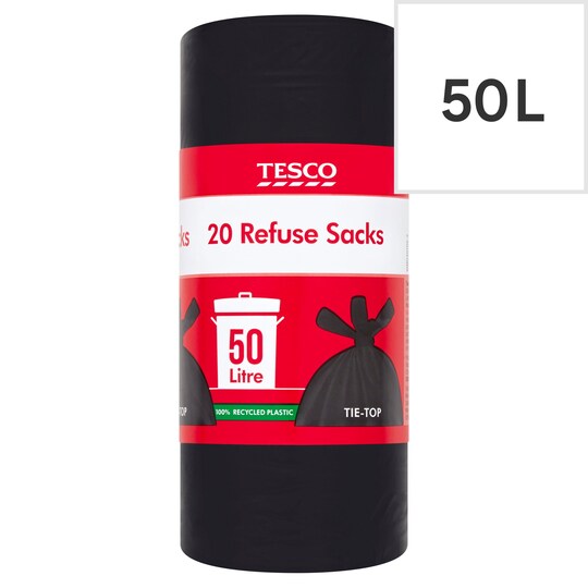 Tesco Tie Top Bin Bags 50L X 20 Pack Tesco Groceries