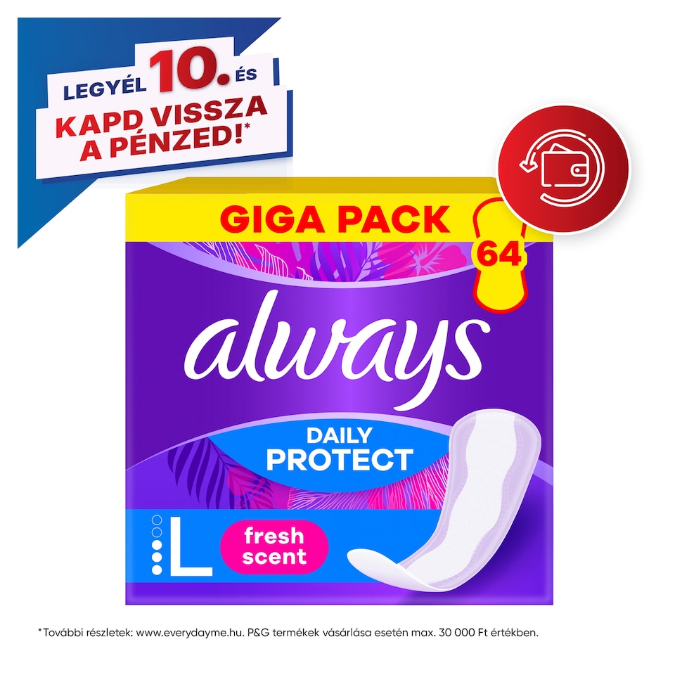 Always Daily Protect Hosszú Friss illattal Tisztasági Betét 64 Darabos Kiszerelés 1. kép