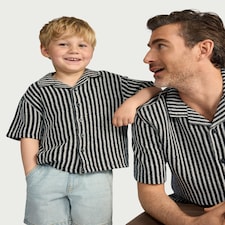 F&F Boys Cotton Rich Striped Button-Up Shirt in Multi Black White