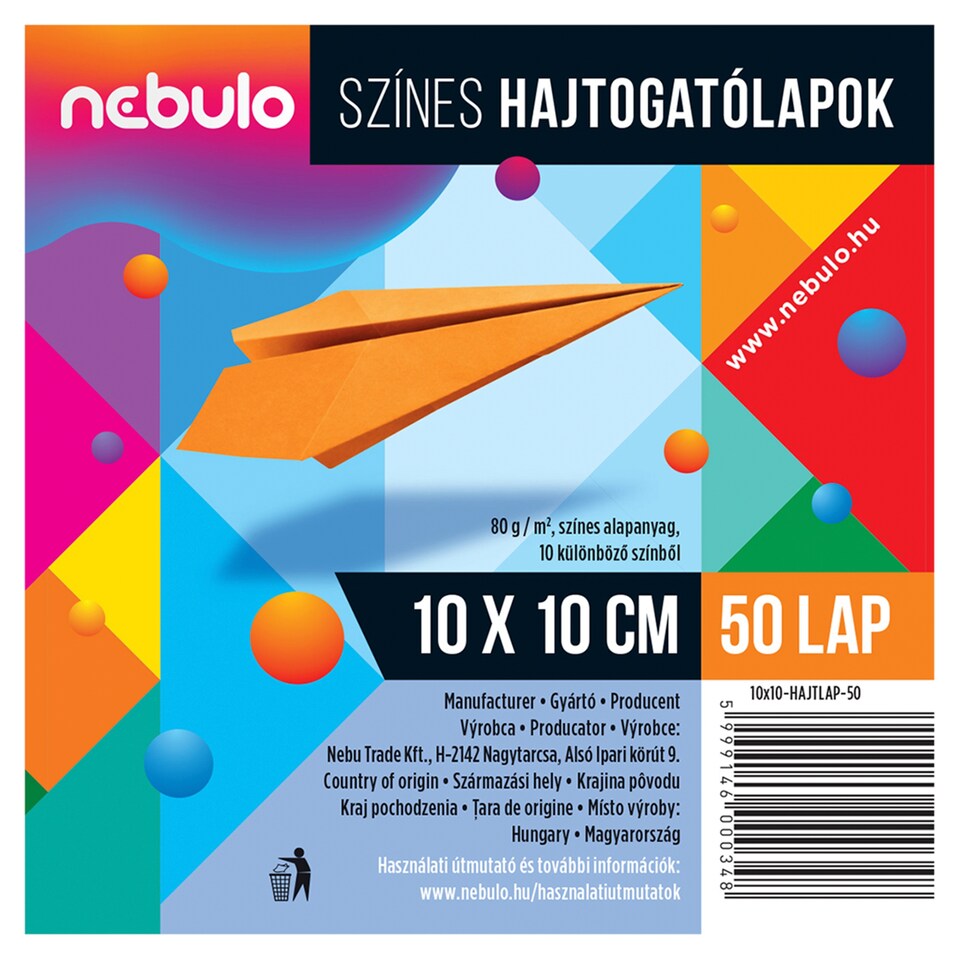 Nebulo színes hajtogatólapok 10 x 10 cm 50 lap