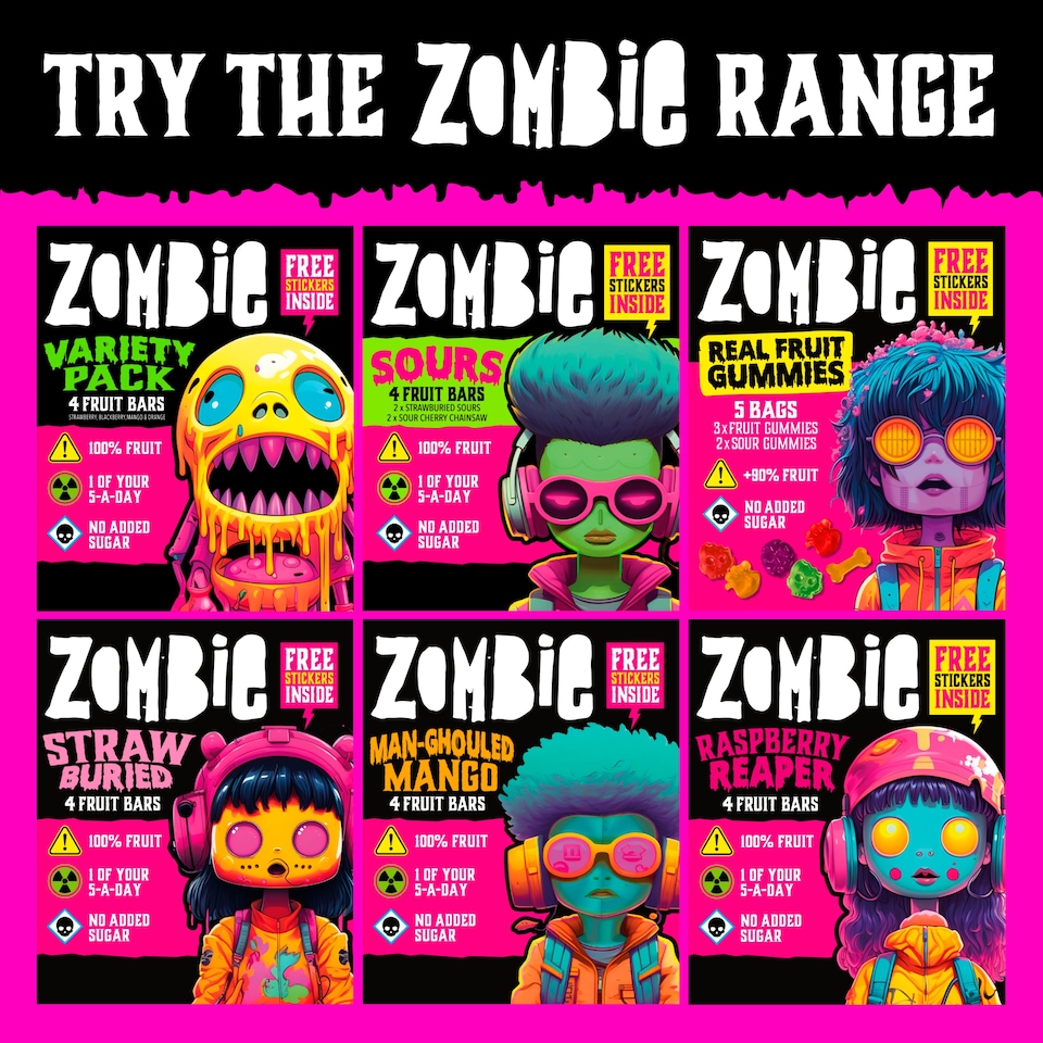image 1 of Zombie Sours Fruit Bar Variety Multipack 4x25g
