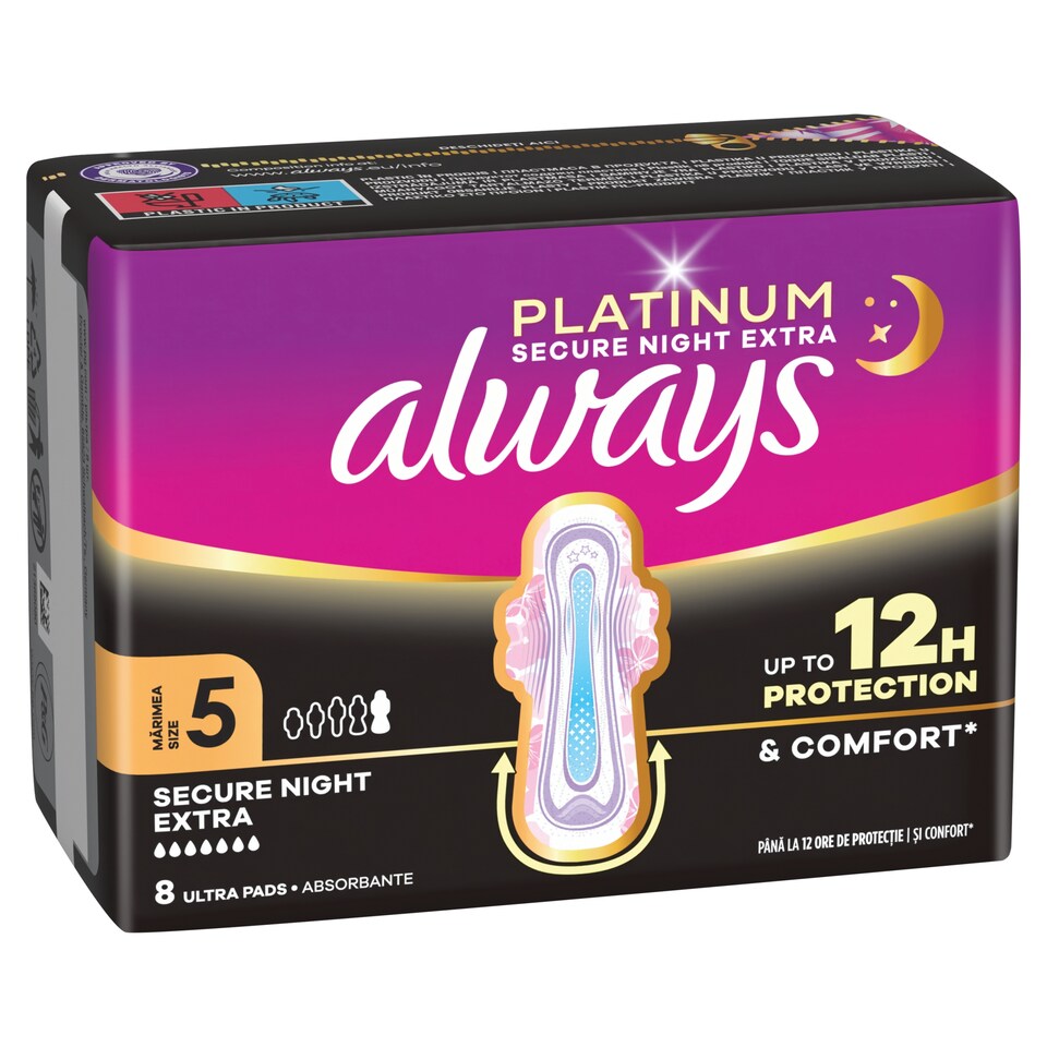 Always Platinum Egészségügyi Betét Secure Night Extra (5-ös méret), 8 db Betét  1. kép