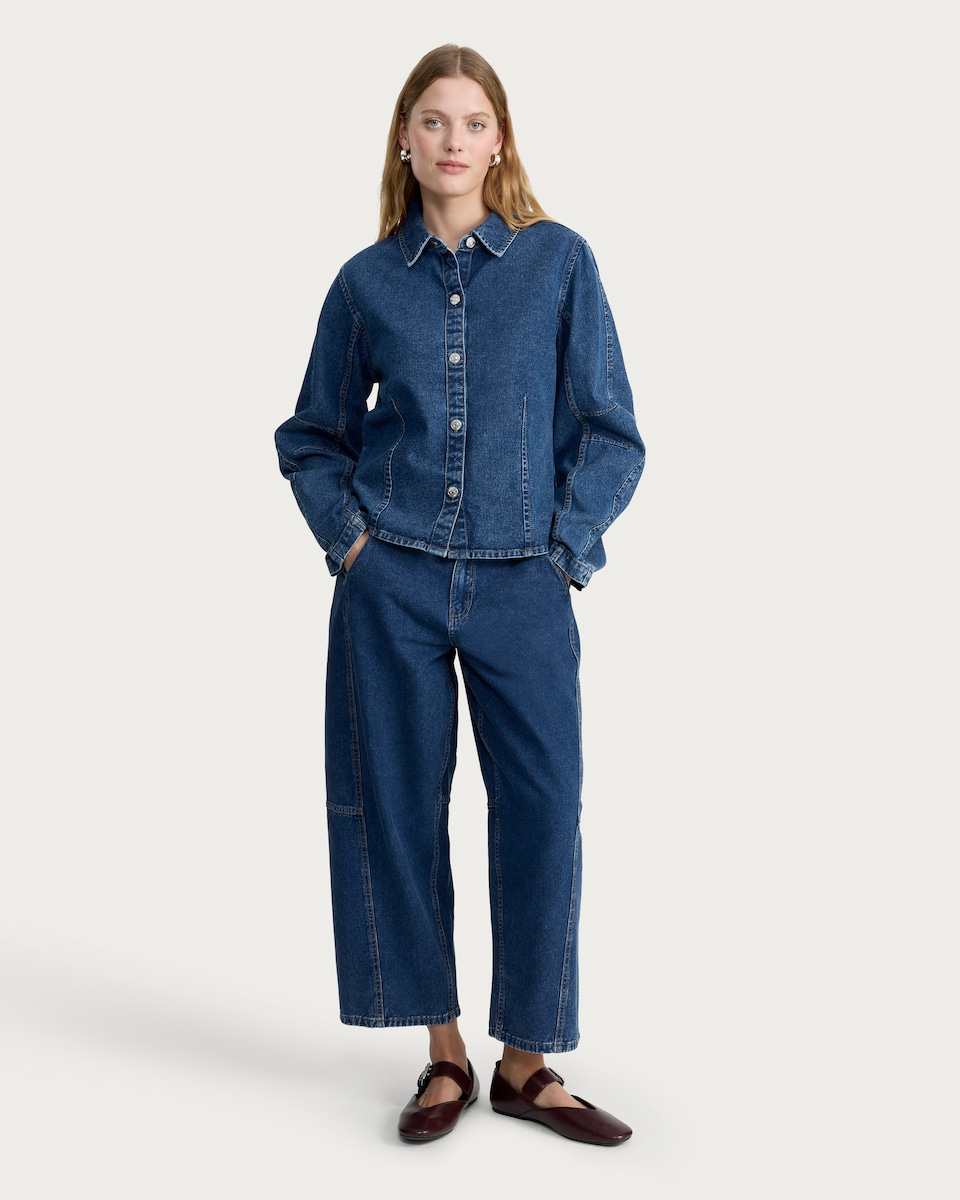 image 1 of F&F Denim Barrel Sleeved Shirt in Blue