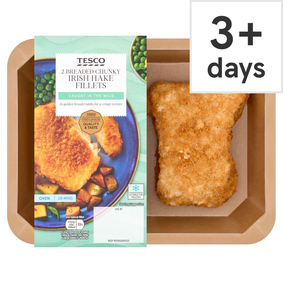Tesco 2 Breaded Chunky Irish Hake Fillets 350G