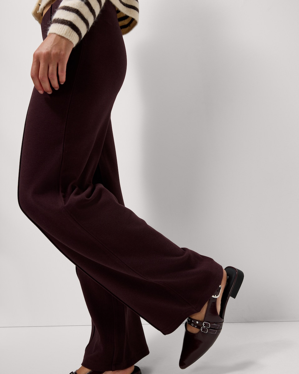image 1 of F&F Brushed Pintuck Wide Leg Trousers in Burgundy