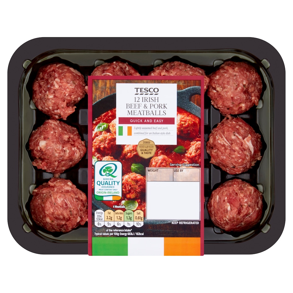 Tesco 12 Irish Beef & Pork Meatballs 300G