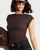 image 2 of F&F Cotton Rich Ruched Side Cap Sleeved Top in Chocolate