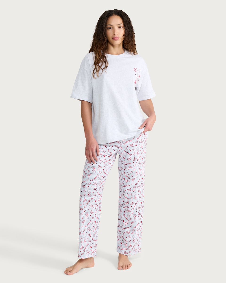 image 1 of Peanuts Snoopy Pure Cotton Pyjama Set in Multi Grey