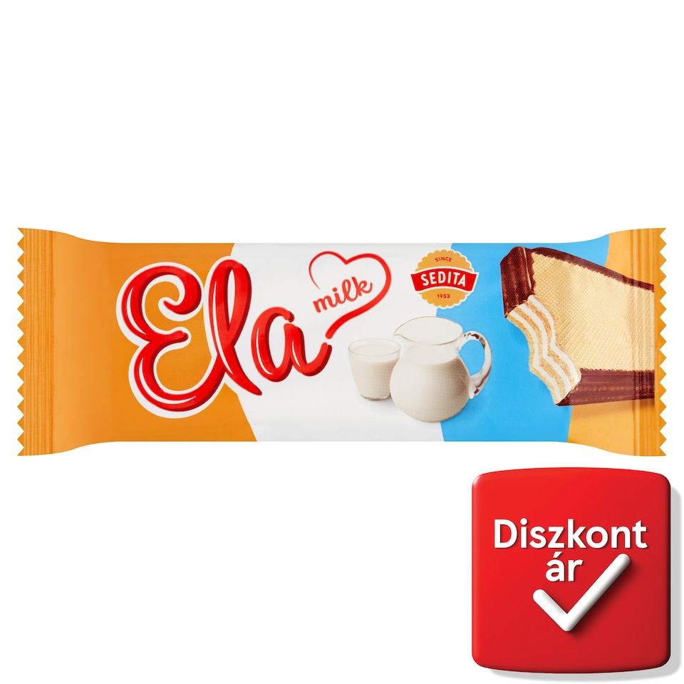 Sedita Ela szélein kakaós bevonómassza mártott, tejes krémmel töltött ostya fruktózzal 40 g   1. kép