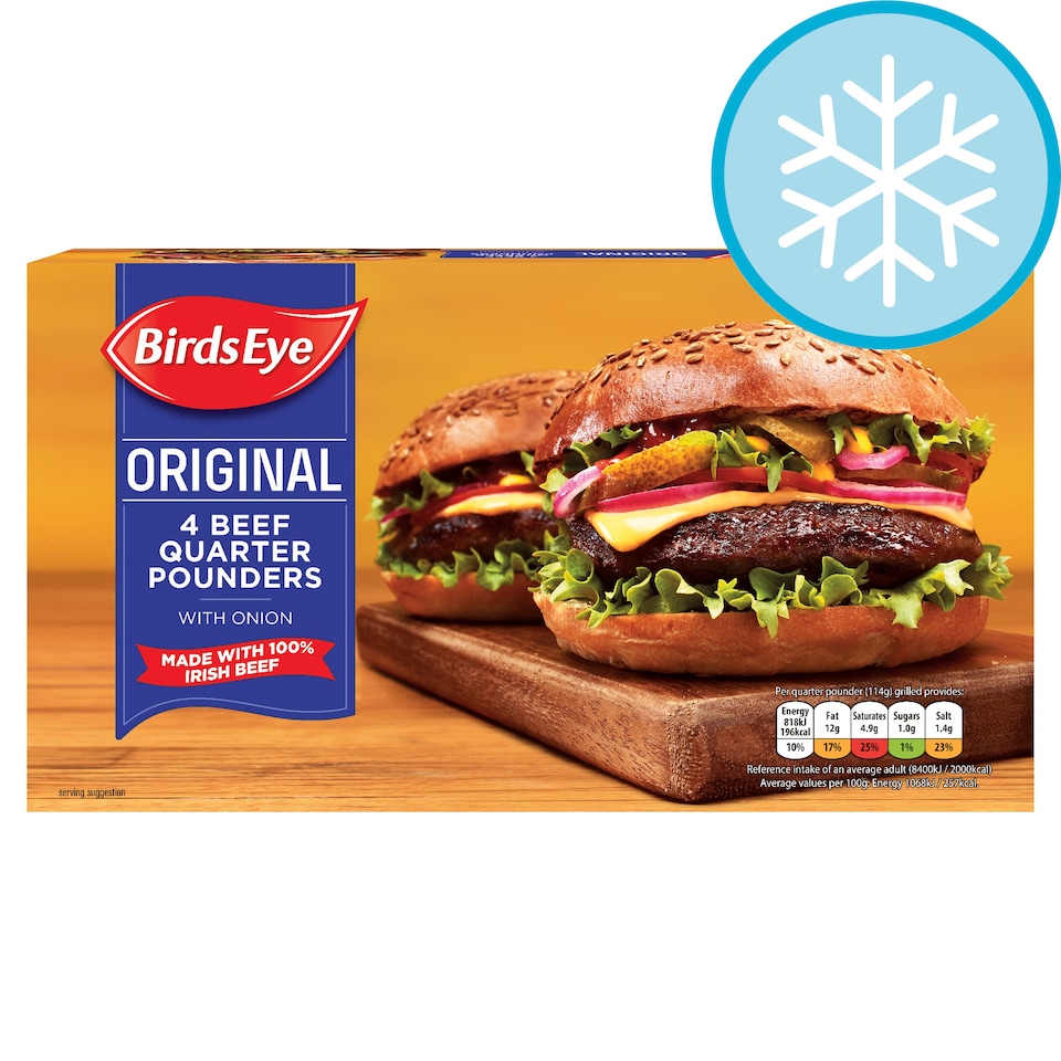 Birds Eye 4 Beef Quarter Pounders 454G