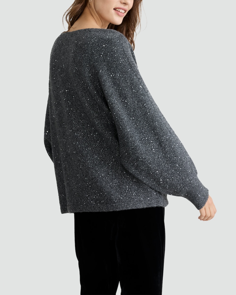 image 1 of F&F Batwing Sleeved Metallic Jumper in Grey