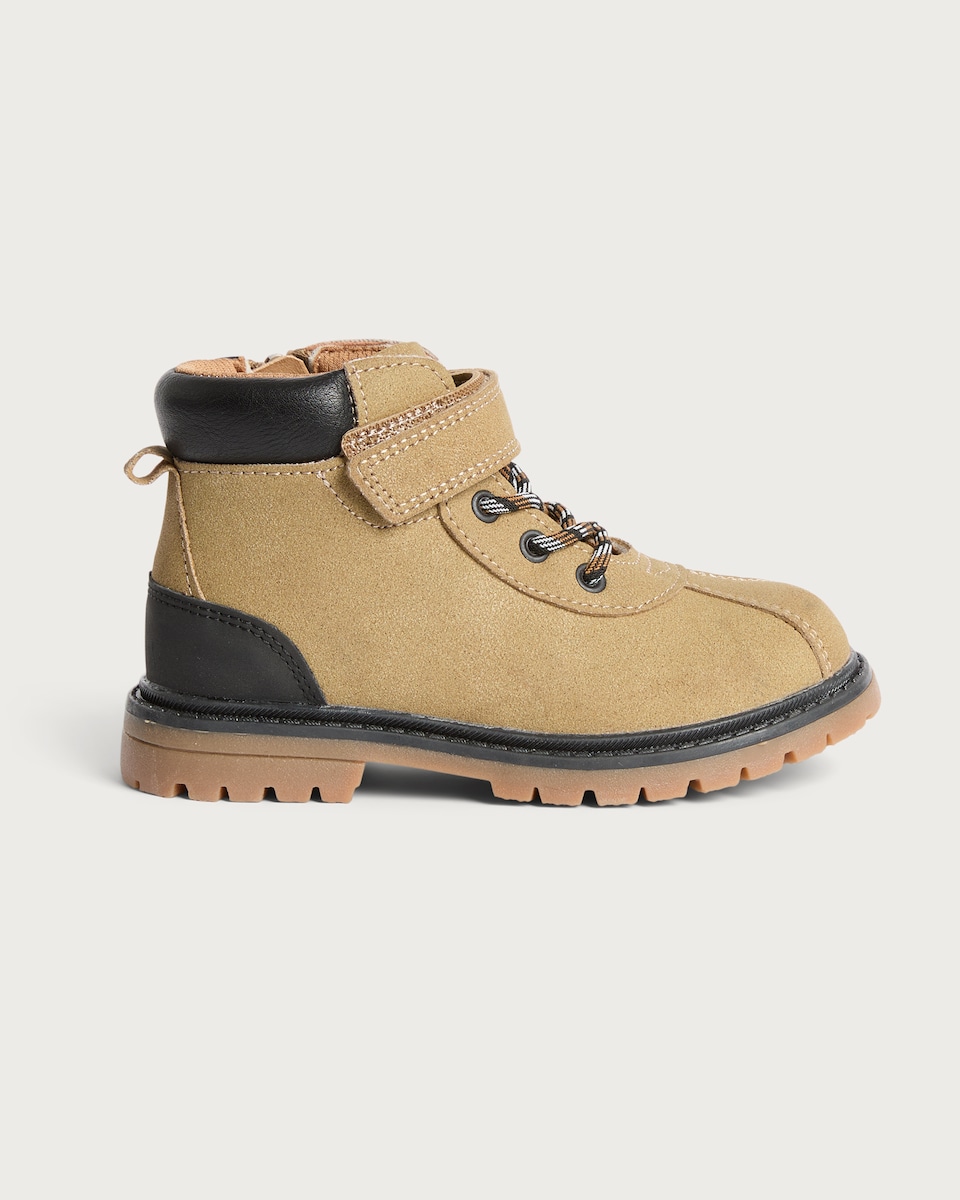 image 1 of F&F Boys Touch Fastening Lace Up Ankle Boots in Tan