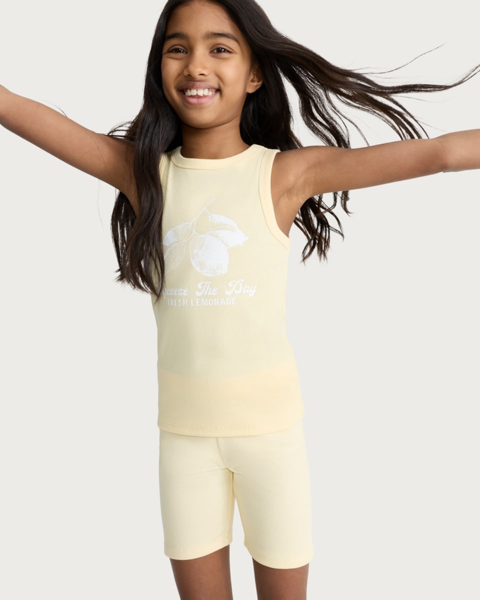 image 1 of F&F Girls 2-Pack Cotton Rich Ribbed Cycling Shorts in Yellow