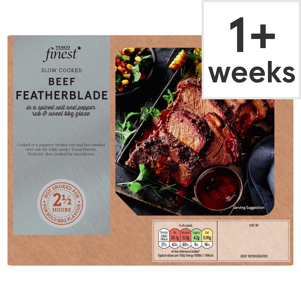 Tesco Finest Slow Cooked Beef Featherblade Steak in a Spiced Salt and Pepper Rub & Sweet BBQ Glaze 545G