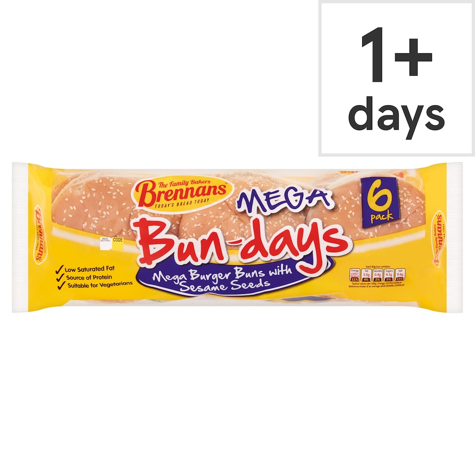 Brennans Bun-Days Burger Seeded Buns 6 Pack