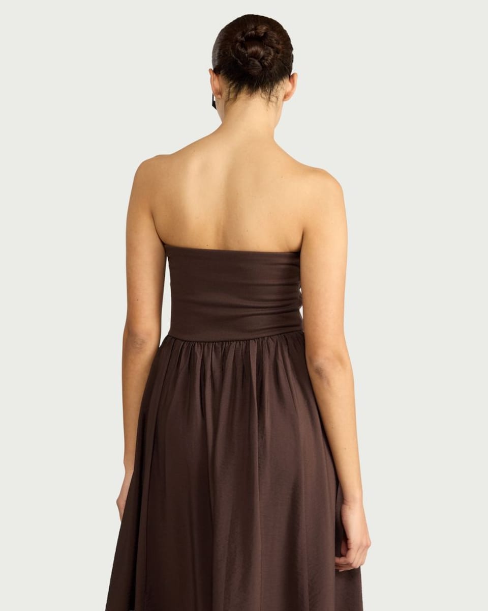 image 1 of F&F Pleated Bandeau Midi Dress in Chocolate