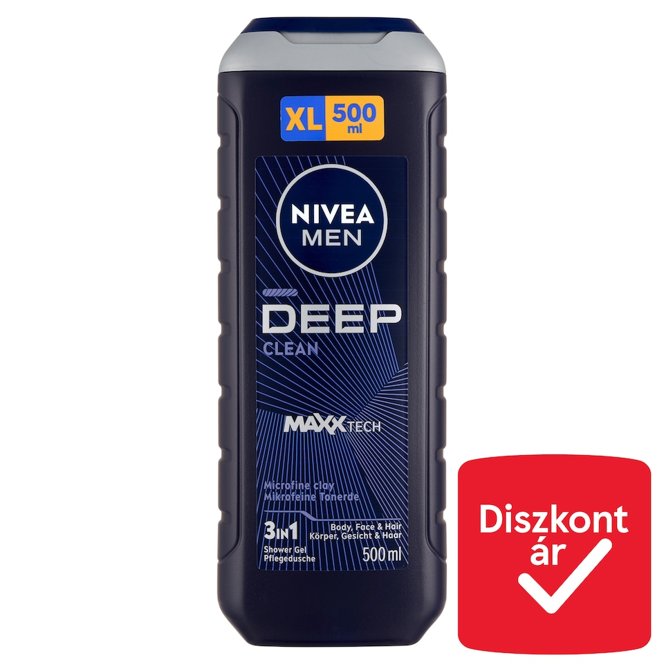 NIVEA MEN Deep Clean 3 az 1-ben tusfürdő testre, arcra, hajra 500 ml  1. kép