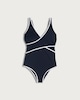 image 4 of F&F Contrast Trim Wrap Front Swimsuit in Navy