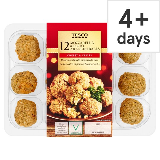 Tesco 12 Mozzarella & Pesto Arancini Balls 240G Tesco Groceries