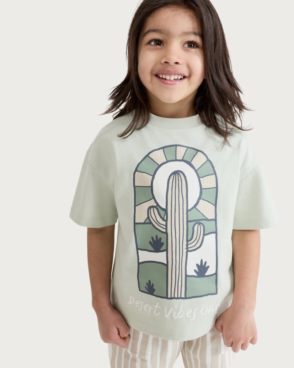 image 1 of F&F Boys 2-Piece Desert Vibes T-Shirt and Striped Shorts Set in Multi