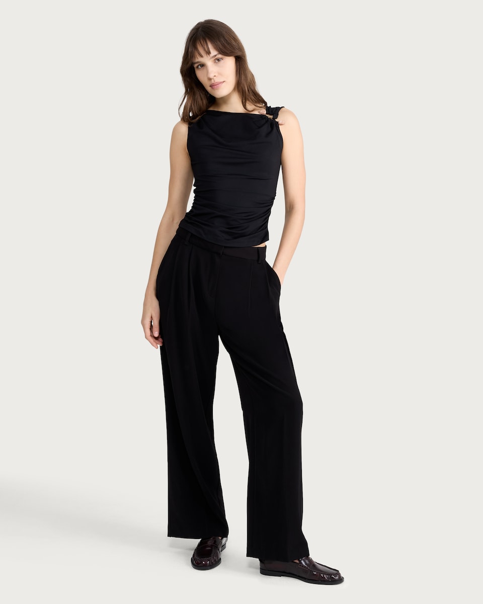 image 1 of F&F Ruched Twist Front Sleeveless Top in Black