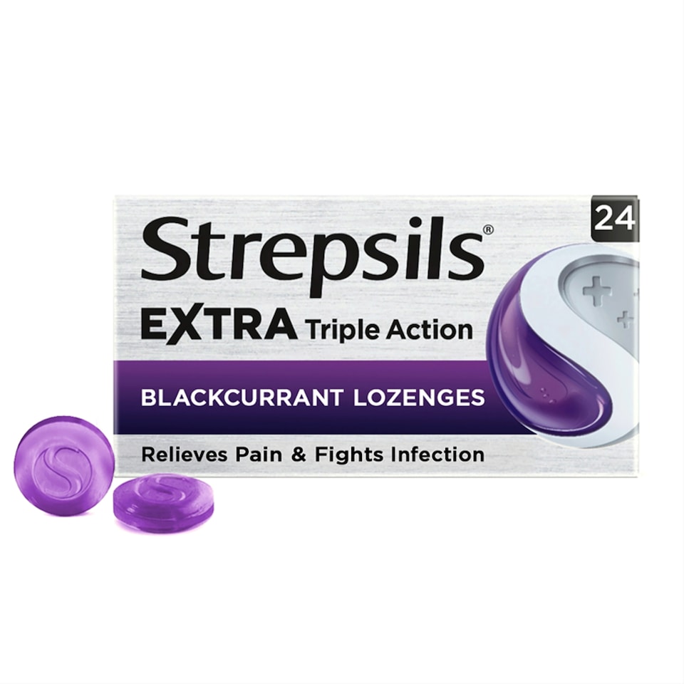 image 1 of Strepsils Extra Triple Action Sore Throat Lozenges - Blackcurrant 24s