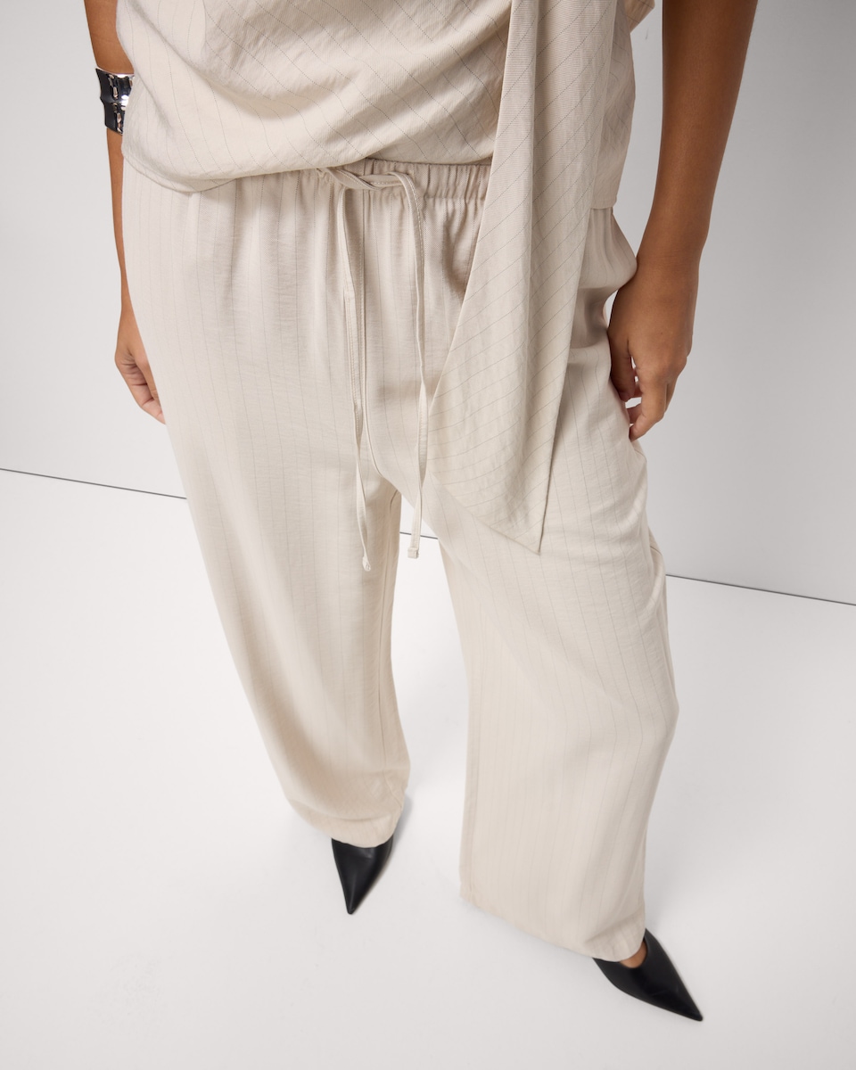 image 1 of F&F Pinstripe Drawstring Wide Leg Trousers in Cream