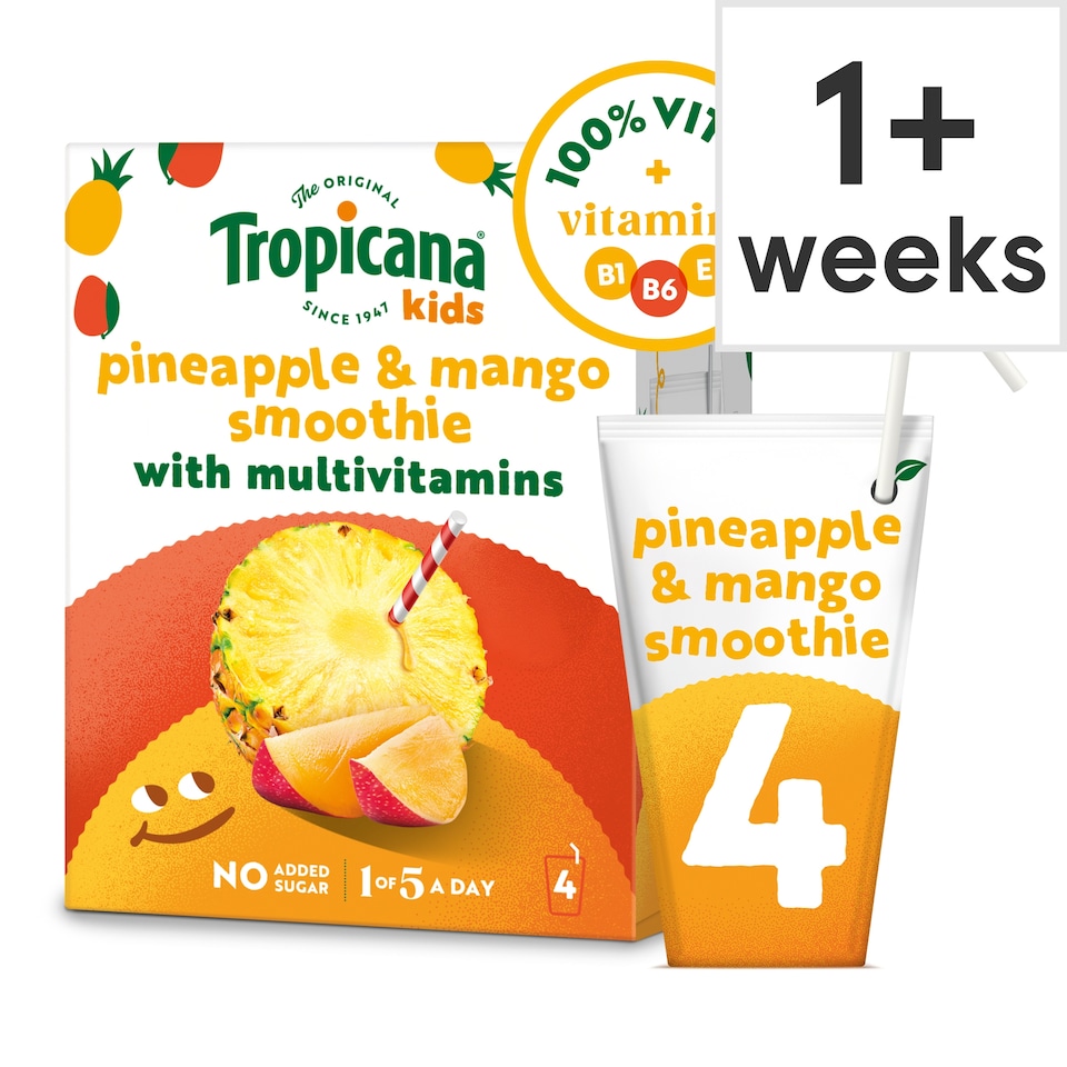 image 1 of Tropicana Kids Smoothies - Pineapple & Mango 4 x 150ml