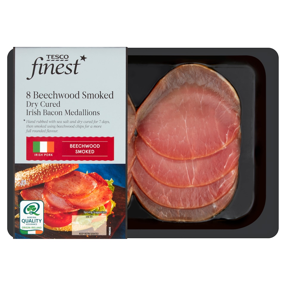 Tesco Finest* Beechwood Smoked Irish Bacon Medallions 240G