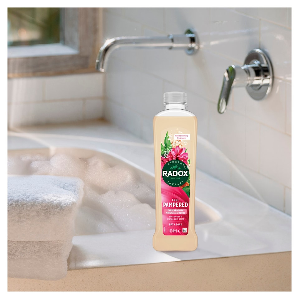 image 1 of Radox Shea Butter & Ginger Feel Pampered Bath Soak Bubble Bath 500ml