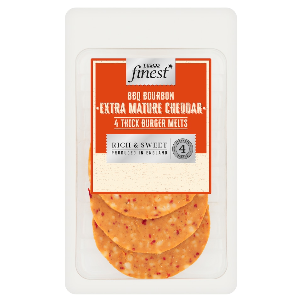 Tesco Finest BBQ Bourbon Extra Mature Cheddar 4 Thick Burger Melts 160g