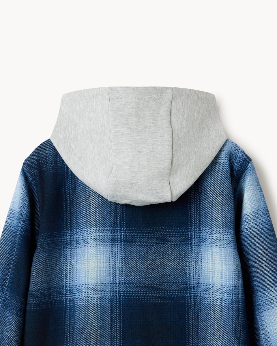 image 1 of F&F Boys Check Hooded Shirt in Blue